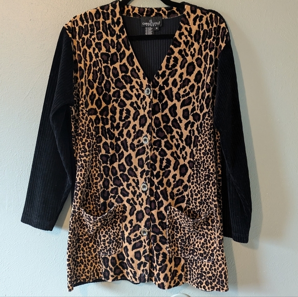 Carole Little Leopard Cheetah Velour Oversized Cardigan Coat SIze M - Picture 1 of 5